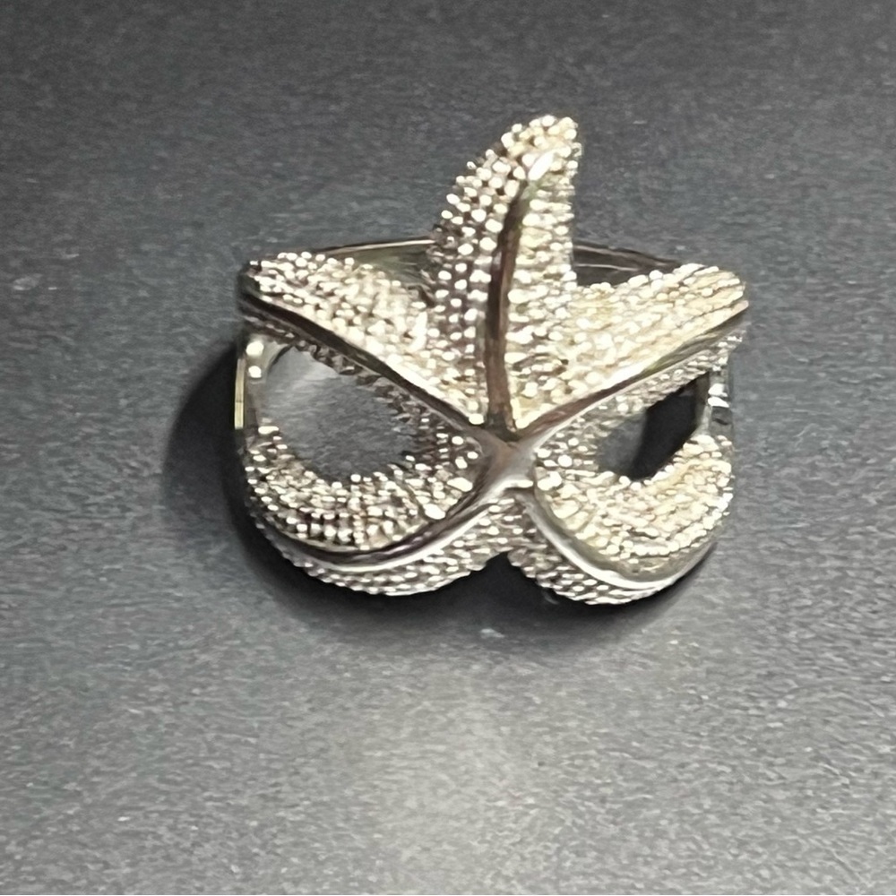 Sterling Silver 925 Starfish Ring Size 8 Textured Decorative Marine Star Fish